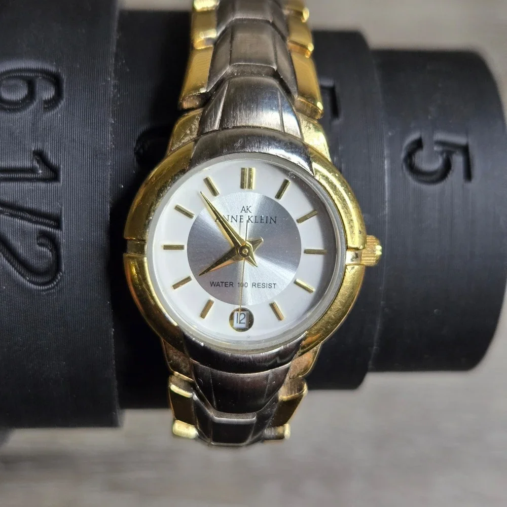 Anne Klein Women's Two Tone Watch Stainless Steel 10/6229 Date New Battery Vtg